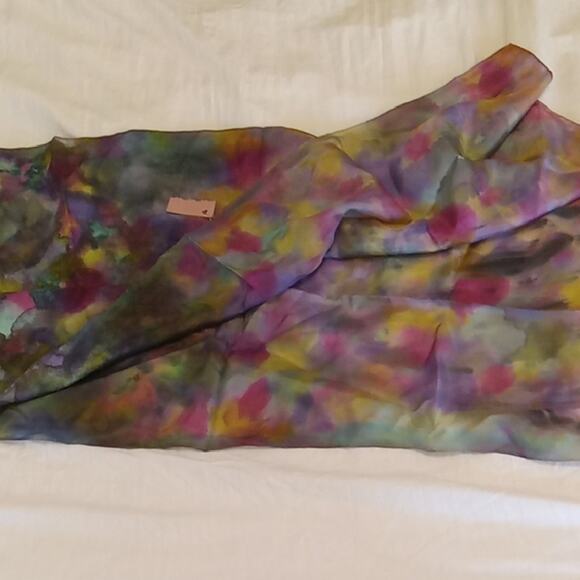 NWT Ellyn Ahmer Hand painted Silk Multicolor Abstract Scarf. Versatile, Dressy - Picture 1 of 6